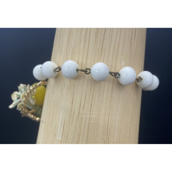Vtg Glass Bead Charm Bracelet Basket Lemon Flower Novelty Italian or Japan 1950s - Picture 9 of 12